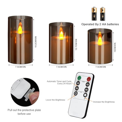 wemarry Flameless Candles 4" 5" 6" Acrylic Glass Pillars 3" Diameter Battery Operated Flickering Candles Include 8-Key Remote with Timer Function 400+ Hours (Gray, Warm Light 3 Pack) - color: Gray, size: Warm Light 3 Pack