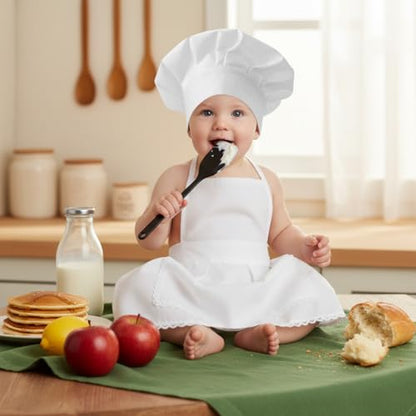 2PCS Baby Chef Outfit Set, Baby Apron and Chef Hat for Newborn Photography Props, Toddler Cook Role Play, Cute Baking Costume for Infants Photography, Babies Bakery Theme Party, 6-24 Months