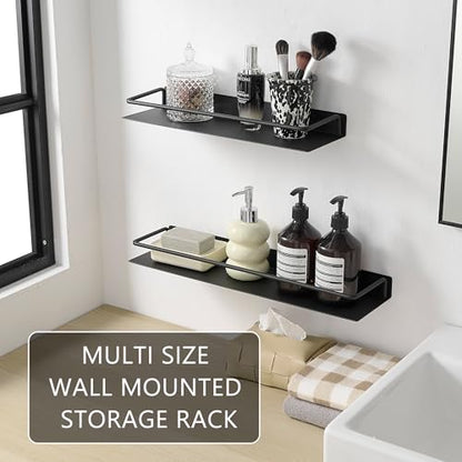 JOOM Metal Wall Floating Shelf - Metal Wall Shelf, Black Floating Shelf, Small Bathroom Shelf, (Black, 8Inch) - color: Black, size: 8 Inch-Upgraded Fence