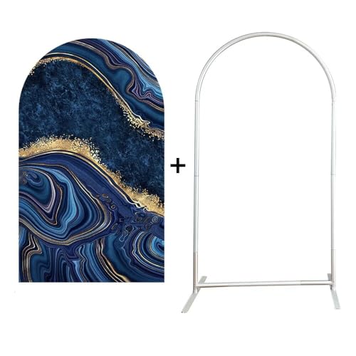 Blue Marble Round Top Arched Fabric Backdrop Covers,3x5ft Double-Sided Arch Stand Cover for Birthday Wedding Baby Shower Party Decoration(Arch Stand+Cover) - color: Kp-gx-751, size: 3ftx5ft (Arch Stand+Cover)