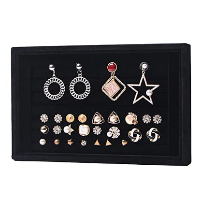 Pangkeep Ring Holder Display Tray Jewelry Organizer Stands for Selling Rings Earrings Show (Black) - color: Black