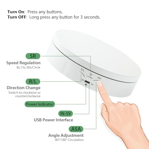 Mcbazel Motorized Rotating Display Stand, 5.7inch 360 Degree Electric Spinning Turntable Display Stand for Photography Shows/Jewelry/Watch/3D Models/Cake/Cup Ect,Load-Bearing Capacity is About 10kg - color: White+5.7inch