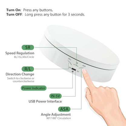 Mcbazel Motorized Rotating Display Stand, 5.7inch 360 Degree Electric Spinning Turntable Display Stand for Photography Shows/Jewelry/Watch/3D Models/Cake/Cup Ect,Load-Bearing Capacity is About 10kg - color: White+5.7inch