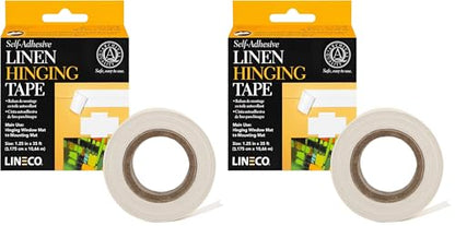 Lineco Self-Adhesive Linen Hinging Tape, 1.25 Inch x 35 Feet, Neutral pH Acrylic Adhesive, Acid-Free, Hinging Artwork, White, (Pack of 2) - size: 35 Foot (Pack of 2)