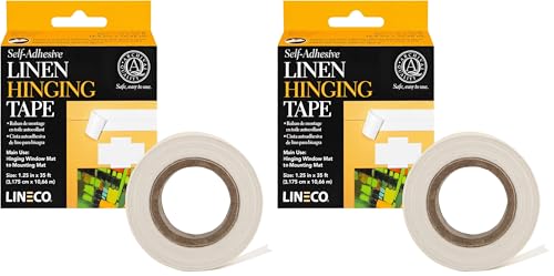 Lineco Self-Adhesive Linen Hinging Tape, 1.25 Inch x 35 Feet, Neutral pH Acrylic Adhesive, Acid-Free, Hinging Artwork, White, (Pack of 2) - size: 35 Foot (Pack of 2)