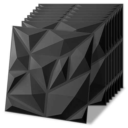 Art3d Decorative 3D Wall Panels, PVC Interior Wall Décor, Black - color: Black, size: 11.8"x11.8"