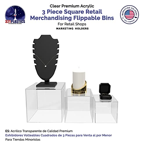 2 Pack Acrylic Display Riser Boxes 3 Piece Clear Retail Product Riser 4", 5", 6" High Nesting Bins One Open Side No Lid Merchandise Storage Box by Marketing Holders - size: Set of 3 Clear