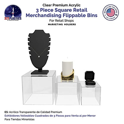 2 Pack Acrylic Display Riser Boxes 3 Piece Clear Retail Product Riser 4", 5", 6" High Nesting Bins One Open Side No Lid Merchandise Storage Box by Marketing Holders - size: Set of 3 Clear