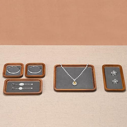 Solid Wood Jewelry Display Flat Tray for Rings Earrings Necklace Bracelet, Jewelry Photograph Display(Grey,S) - color: Grey, size: 10 * 10 * 1.5cm