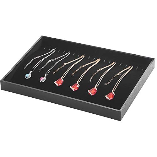 Black Velvet Stackable 20 Hooks Necklace Jewelry Tray Showcase Display Organizer Holder for Dresser Decorative Storage Box Case Single Plate for Little Girls Accessary, Women Long Hand Chains jewels - color: Black 20 Hooks Necklace