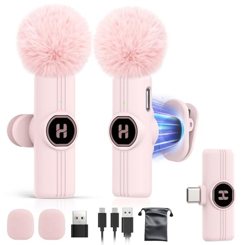 Mini Wireless Lavalier Microphone for iPhone 15 16, iOS and Android Devices - USB C Noise Reduction Lapel Mic for Recording, Clip Omni Lav Mic Microfono for Video Recording, Tiktok, Youtube, Vlog - color: Pink, size: Without Charging Case