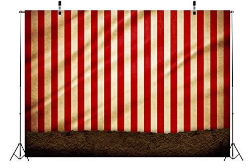 BELECO Circus Carnival Photography Backdrop Fabric 5x3ft Red and White Stripes Circus Tent Backdrop Evil Clowns Circus Carnival Themed Halloween Party Decor Baby Kids Adults Portrait Photo Props - size: 5x3FT