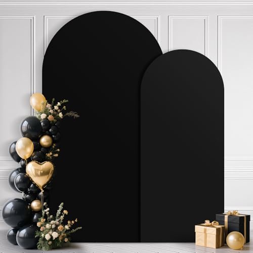 Ledido Wedding Arch Backdrop Cover 6FT 7.2FT Arch Covers 2Set Fitted Stretchy Spandex Round Top Stand Backdrop Cover for Wedding Banquet Ceremony Birthday Party Baby Shower Event Decoration,Black - color: Black, size: 6FT,7.2FT