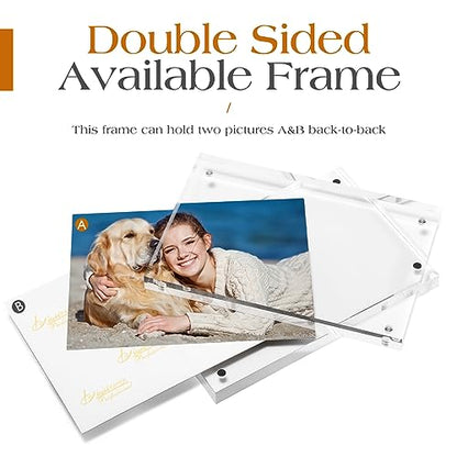 TWING 2 Pack Picture Frames Acrylic 4 x 6, Horizontal Magnet Double Sided 4x6 Picture Frame, 10+10MM Thick Clear Frameless Desktop Display Self Standing Magnetic Acrylic Block Photo Frame Gift Ideal - size: 4x6" 2pack