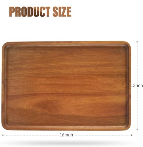 2 PCS Solid Acacia Wood Serving Trays 16 * 12 inch Rectangular Wooden Serving Platters Natural Wooden Boards for Bar Coffee Party - color: Brown, size: 16*12 inch