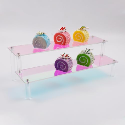 MY MIRONEY 2 Tier Acrylic Riser Display Shelf Iridescent Display Stand Figurines Decoration Organizer Cupcakes Holder for Display Food Desserts Collectibles Perfume Makeup(11.81" x 5.04" x 3.94") - size: 11.81" x 5.04" x 3.94"