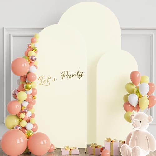 Wokceer Wedding Arch Backdrop Cover Set of 3 Spandex Fitted Wedding Arch Stand Covers for Round Top Chiara Backdrop Stands Cover for Birthday Party Ceremony Banquet Decoration 4ft,5ft,6ft Ivory - color: Ivory, size: 4FT, 5FT, 6FT