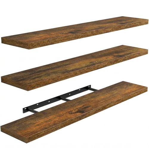 AMADA HOMEFURNISHING 35.4" L Floating Shelves, Wall Shelves Set of 3 for Bathroom/Living Room/Bedroom/Kitchen, Floating Shelves for Wall Decor with Invisible Brackets - AMFS45V - color: Rustic Brown, size: 35.4 Inches