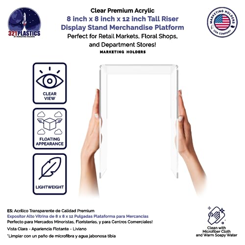 Marketing Holders 4 Pack Clear Acrylic Riser Display Stand 8" x 8" x 12" Merchandise Showcase One Piece Fixture Retail Stores and Boutiques Throne Tabletop Platform - size: 8"W x 8"D x 12"H