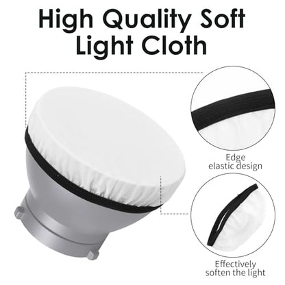 Mabor 2Pcs Light Diffuser, 7"/18cm Round Light Softbox Cover – White Nylon & Oxford Fabric for Studio Strobe, Photography, Soft Even Lighting