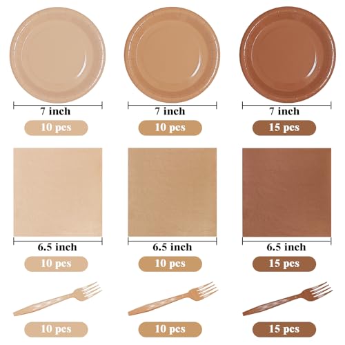 Serves 35 Guests Gradient Brown Plates and Napkins Party Supplies,7" Gradient Brown Birthday Dessert Paper Plates and Napkins,Disposable Party Dinnerware for Wedding,Graduation - color: Gradient Brown