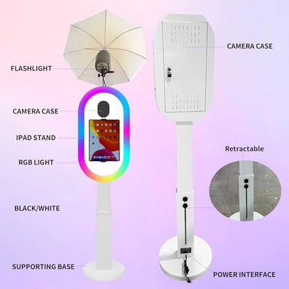 Soft-Light Umbrella Photo Booth Shell Compatible with iPad Tablet 10.2''-13'' Selfie Protable iPad Photo Booth Machine with Flight Case (White, Machine+Printer) - color: White, size: Machine+Printer