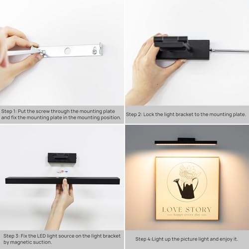 PESUTEN Picture Light Battery Operated, 16in Wireless Art Light for Paintings CCT Dimmable Recharging Battery Picture Light with Remote Control for Gallery Dartboard Art Bedroom Bathroom 2pcs White - color: White - 2 Pieces