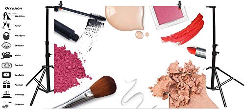 AOFOTO 10x7ft Fashion Makeup Set Backdrop Trendy Girl Beauty Photography Background Cosmetics Blogger Live Video Banner Powder Brush Lipstick Eyeshadow Skincare Tools Photo Studio Props Wallpaper - size: 10x7ft