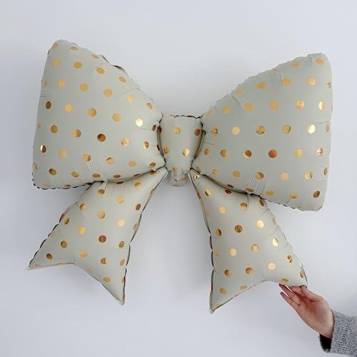 4Pcs White Bow Balloons Decor, Gold Polka Dot Coquette Birthday Decorations for Girls Women, Bridal Shower Wedding Engagement Bachelorette Party Valentines Galentines Photo Booth Props - color: Golden Polka Dots