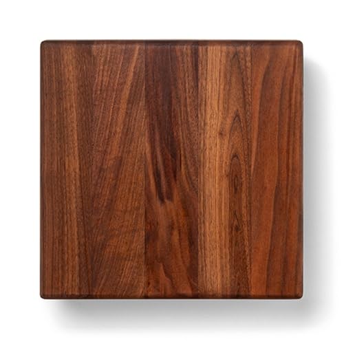 John Boos B Series Square Wooden Walnut Cutting Board 9”x9” – 1.5” Thick, 3-lb Non-Reversible Butcher Block with Wood Bun Feet & Edge-Grain - color: Walnut with Wood Feet, size: 9"L x 9"W