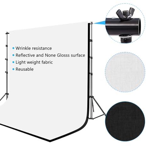 SLOW DOLPHIN 10 x 8.5 ft Photography Photo Video Studio Background Stand Support Kit with Muslin Backdrop (White Black), 5500K 85W LED Blub, Umbrella Lighting Kit for Studio, Portrait, Video Shooting