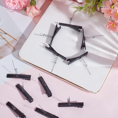150 Pcs Metal Duck Bill Hair Clips with Spring DIY Sprout Clip Black Alligator Barrettes Hairpins DIY Accessories for Hair Styling School Home Party Props Christmas Halloween Rave Decor