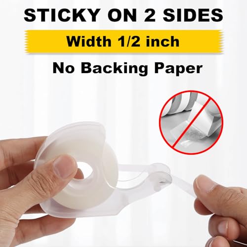 Double Sided Tape Light Duty, 1/2 x 500 inches, 6 Pack, Narrow Double Stick Tape with Dispenser for Crafts, Arts Projects, Christmas Gifts Wrapping, Office and School Supplies.