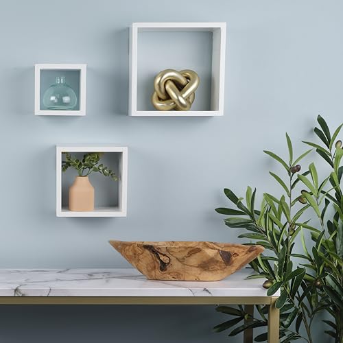 MELANNCO Floating Square Cube Shelves, for Bedroom, Living Room, Bathroom, Kitchen, Nursery, Set of 3, White, 3 Count - color: White, size: Set of 3