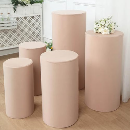 Efavormart Set of 5 | Nude Spandex Cylinder Plinth Display Box Stand Covers, Stretchable Pedestal Pillar Prop Covers - 160 GSM - color: Nude Beige, size: Spandex Cylinder Covers