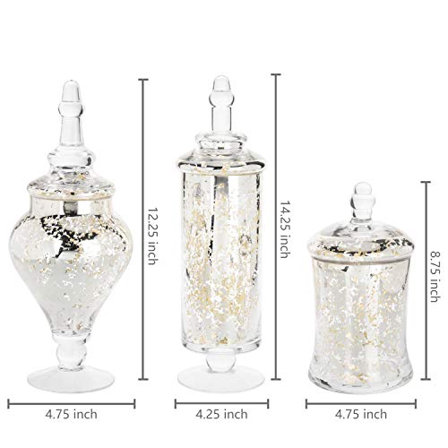 MyGift Set of 3 Silver Mercury Glass Apothecary Jars, Weddings Centerpiece Candy Buffet - color: Silver