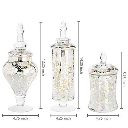 MyGift Set of 3 Silver Mercury Glass Apothecary Jars, Weddings Centerpiece Candy Buffet - color: Silver