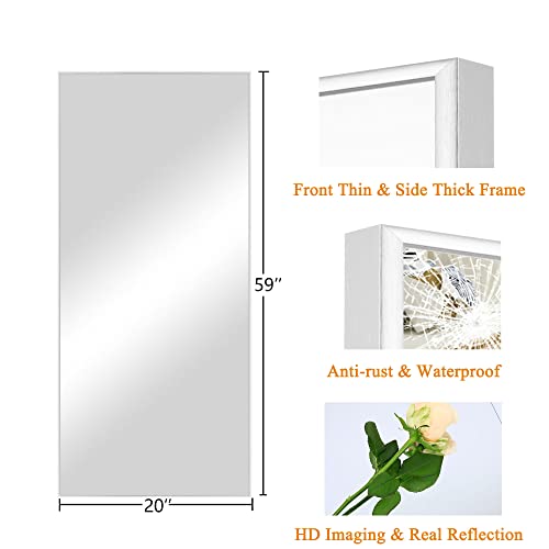 NeuType 59" X 20" Full Length Mirror - Aluminum Alloy Thin Frame Floor Standing or Wall Hanging, Bedroom Full Body Mirror - White with Stand - color: White, size: 59"L x 20"W