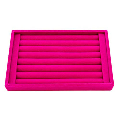 Tinsow Stackable 7 Slots Jewelry Rings Pink Earrings Tray Velvet Showcase Display Organizer (Pink) - color: Pink
