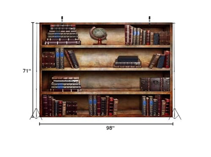 BELECO 8x6ft Fabric Old Bookshelf Backdrop Brown Wooden Bookcase Hardcover Books Globe Background Students Teachers Graduates Artistic Portrait Shooting Online Teaching Background Video Studio Props - size: 8x6FT