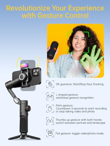 AOCHUAN 3-Axis Gimbal Stabilizer for iPhone Gimbal with RGB Magnetic Fill Light Upgraded Face Tracking Focus Wheel Foldable Smartphone for iPhone/Android Phone Stabilizer Vlog Recording Smart XE Kit - style: Smart XE Kit