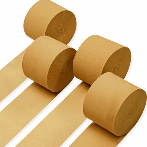 PartyWoo Light Brown Crepe Paper Streamers 4pcs 328ft Pack of Nude Boho Neutral Crepe Paper Streamers for Birthday Baby Shower Wedding Graduation Anniversary Woodland Jungle Theme Party Decorations - color: Brown-9678