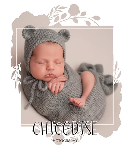 Baby Photography Props Infant Boy Girl Outfits - Crochet Knit Mohair Wrap Blanket & Bear Hat for Newborn Photo Shoots (Grey) - color: Grey