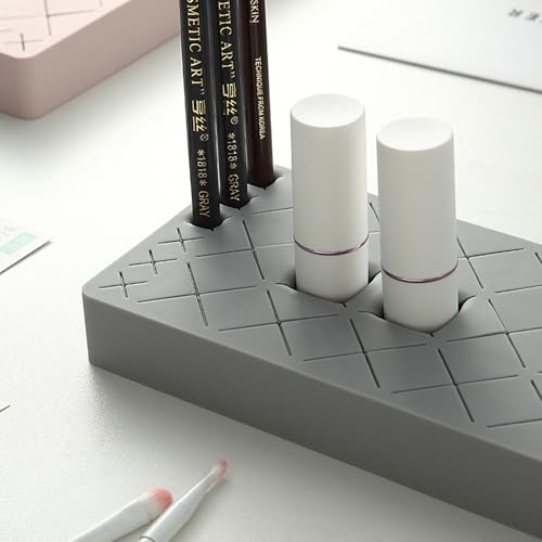 Silicone Lipstick Holder 18+6 Slots, Cosmetic Organizer Stand Square Makeup Display Case for Brush Lip Eye Stick Nail Polish Brushes Eyebrow, Premium Cosmetic Organizer-Grey - color: Grey