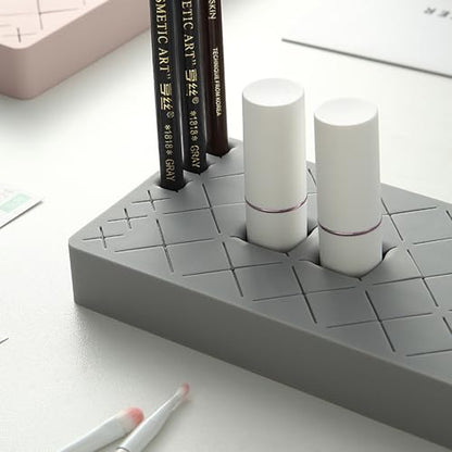 Silicone Lipstick Holder 18+6 Slots, Cosmetic Organizer Stand Square Makeup Display Case for Brush Lip Eye Stick Nail Polish Brushes Eyebrow, Premium Cosmetic Organizer-Grey - color: Grey