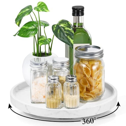 Luxspire Turntable Lazy Susan for Table Top, Marble Round Tray 10.63 inch, Lazy Susan for Cabinet Dining Table Kitchen Pantry, Rotating Bathroom Countertop Organizer, Gravel White - color: Gravel White, style: Rotatable 10.63"