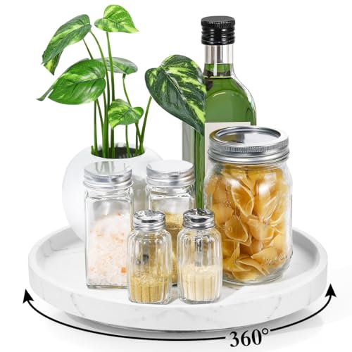 Luxspire Turntable Lazy Susan for Table Top, Marble Round Tray 10.63 inch, Lazy Susan for Cabinet Dining Table Kitchen Pantry, Rotating Bathroom Countertop Organizer, Gravel White - color: Gravel White, style: Rotatable 10.63"