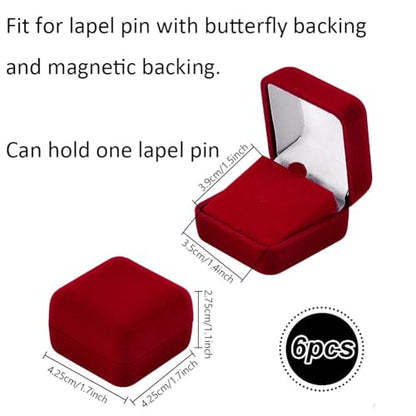 PH PandaHall 6pcs Velvet Badge Display Box, Red Jewelry Lapel Pin Gift Box Coin Presentation Display Boxs Badge Storage Display Case for Brooch Christmas Medal Collection, 1.67 x 1.67 x 1.08 Inch - color: Dark Red