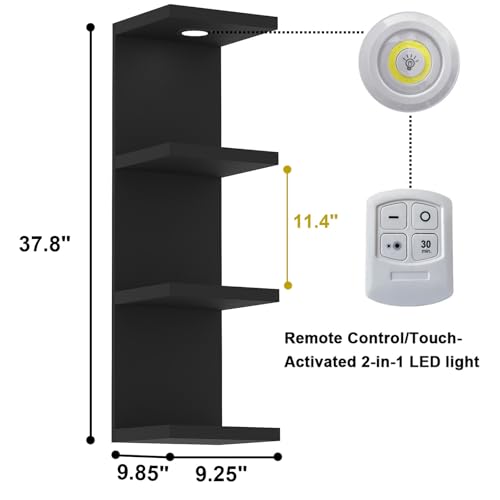 LitaEther Versatile 4 Tier Wall Shelf Unit,Black Lack Wall Shelf,Display Floating Shelf with LED Remote Control Light - color: Black, size: 4 Tier