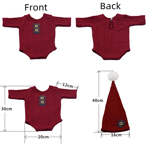 Christmas Newborn Baby Photo Shoot Props Outfits Crochet Clothes Santa Claus Red Hat Pants Photography Props - color: Reda